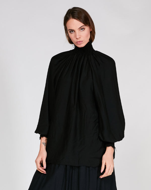 Baci Raw Fray Turtleneck Top Beige