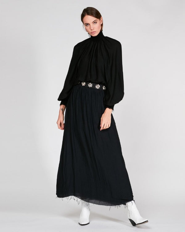 Baci Raw Fray Turtleneck Top Beige