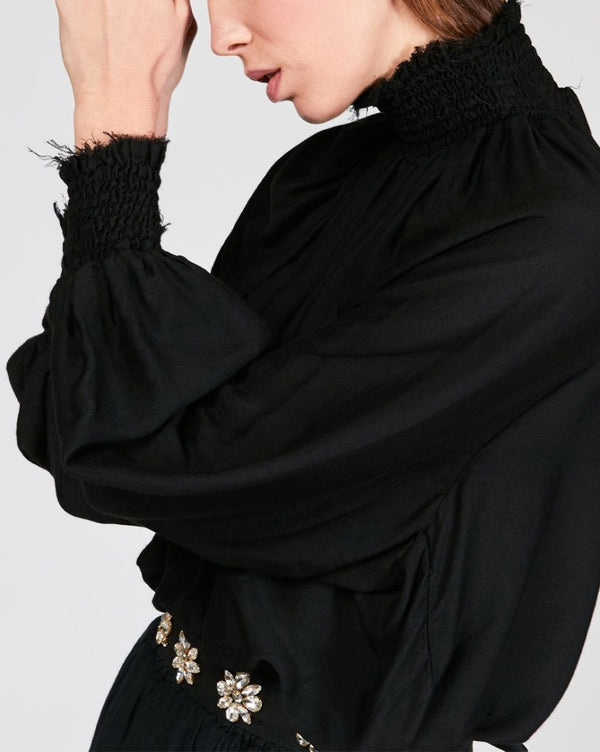 Baci Raw Fray Turtleneck Top Beige