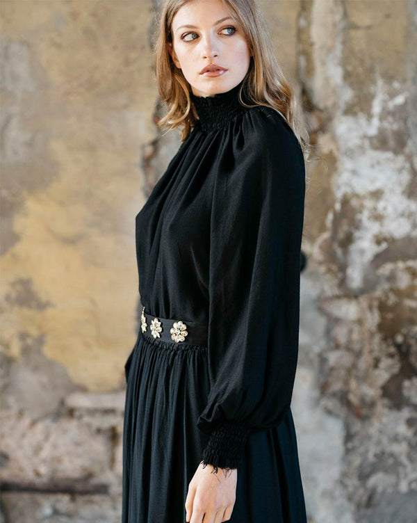 baci Raw Fray Turtleneck Top Beige