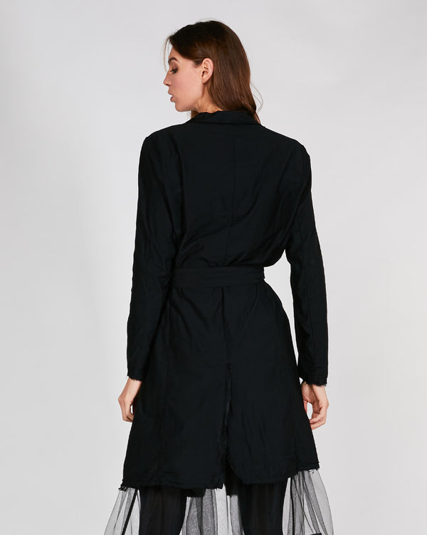 Baci Raw Hem Belted Long Blazer Beige