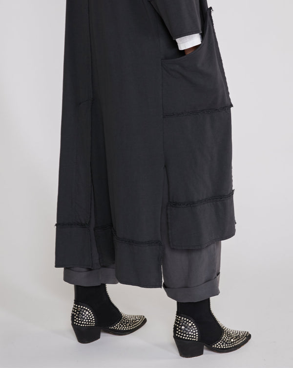 Baci Raw Patch Zip-Up V-Neck Dress Beige