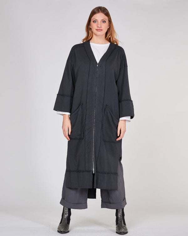 baci Raw Patch Zip-Up V-Neck Dress Beige