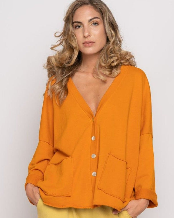 Baci Raw Seam Button-Up Cardigan Corn