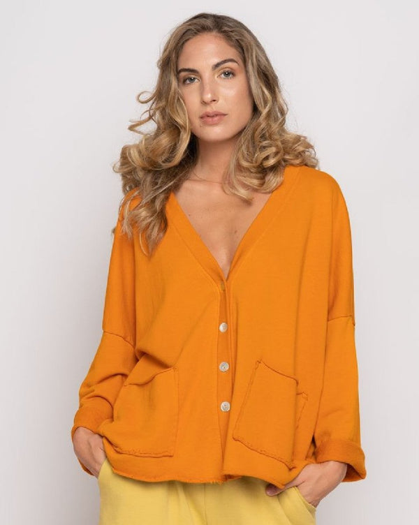 baci Raw Seam Button-Up Cardigan Corn