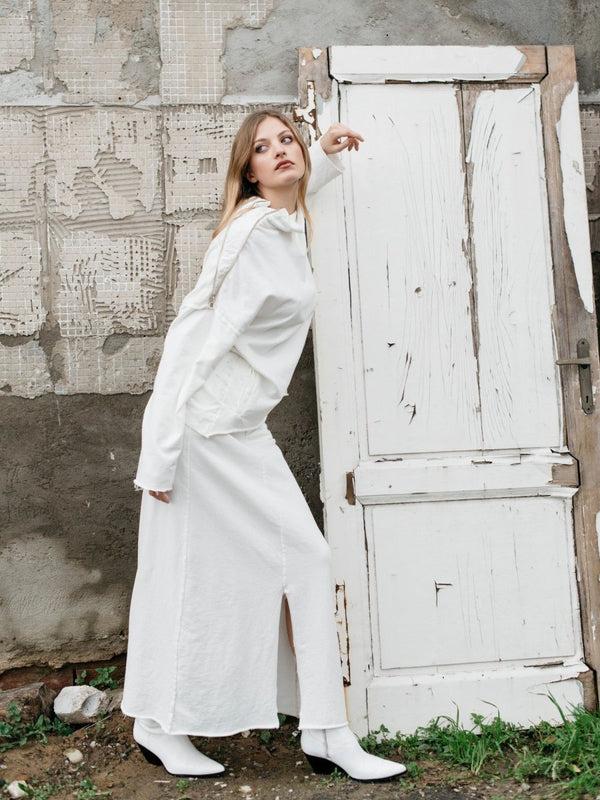 Baci Raw Seam Front Slit Skirt Beige