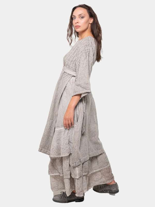 Baci Ribbed Belted Linen Shift Dress Ice