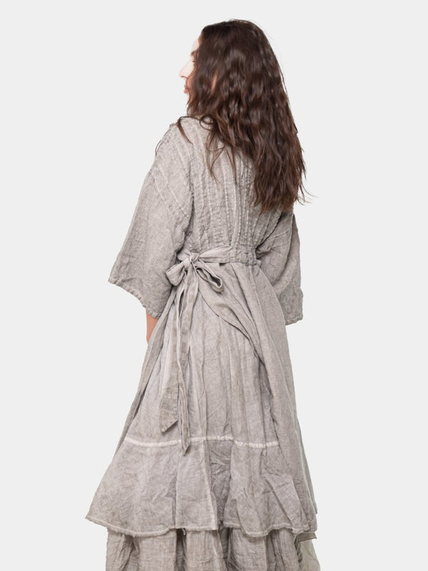 Baci Ribbed Belted Linen Shift Dress Ice