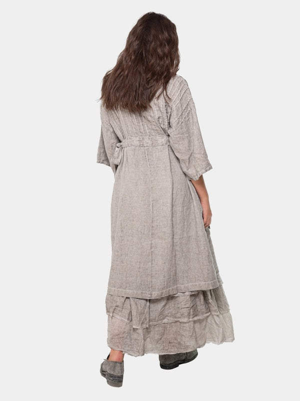 Baci Ribbed Belted Linen Shift Dress Ice