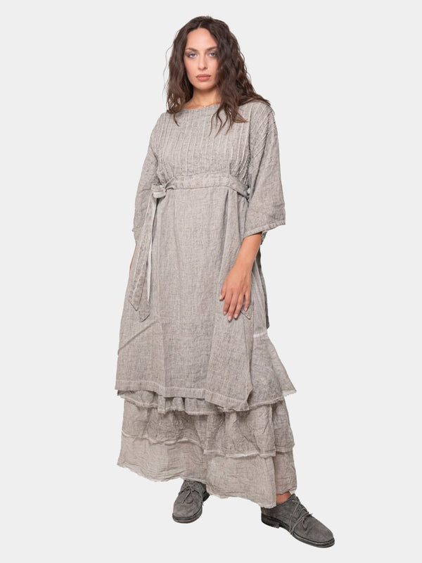 baci Ribbed Belted Linen Shift Dress Ice
