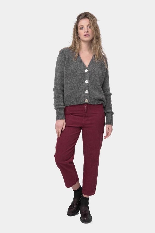 Baci Ribbed V Neck Buttoned Sweater Dark Blue