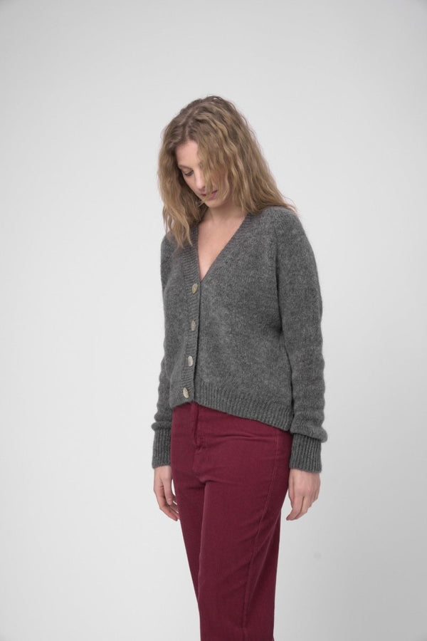 Baci Ribbed V Neck Buttoned Sweater Dark Blue