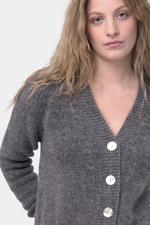 Baci Ribbed V Neck Buttoned Sweater Dark Blue