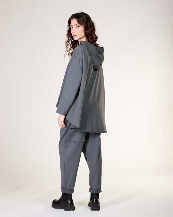 Baci Rolled Hood Flyaway Sweater Black