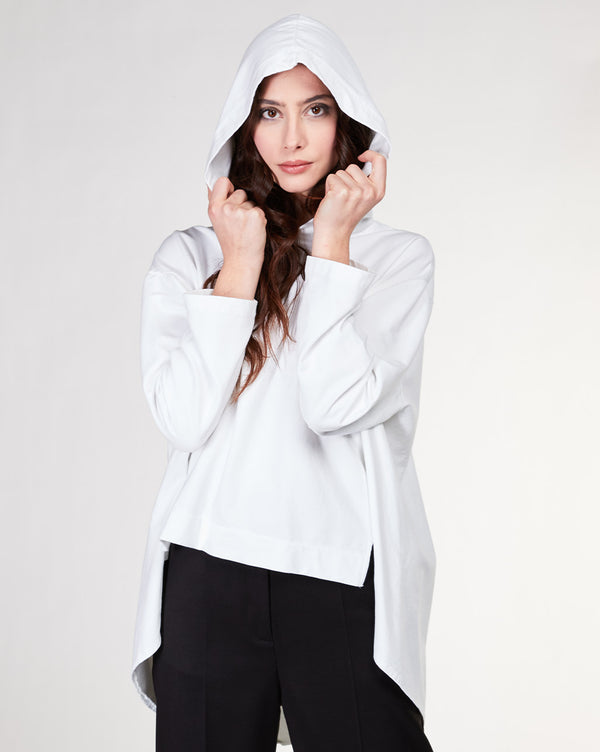 baci Rolled Hood Flyaway Sweater Black