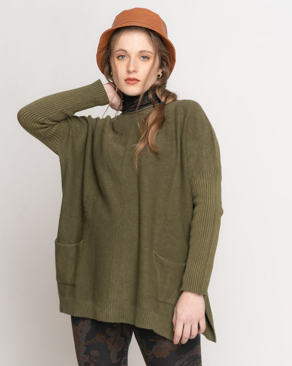 baci Rolled Pocket Sweater Camel