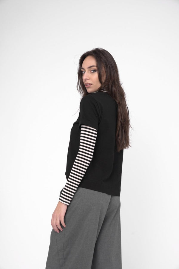 Baci Round Neck Cotton T-Shirt Black