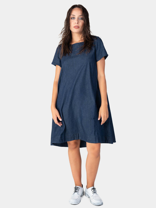 Baci Round Neck Denim Day Dress Indigo