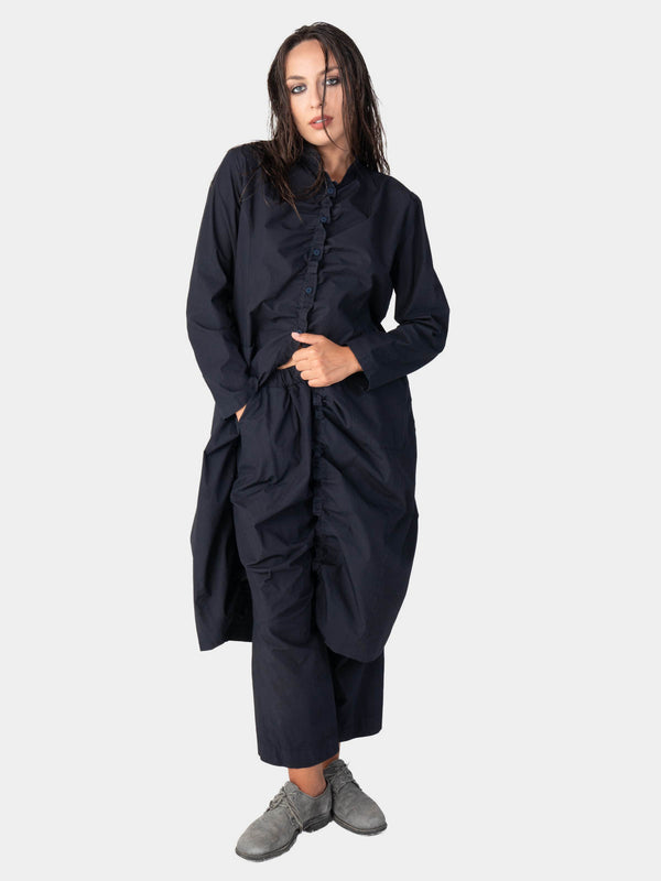 Baci Ruched Open Front Cotton Cardigan Bianco