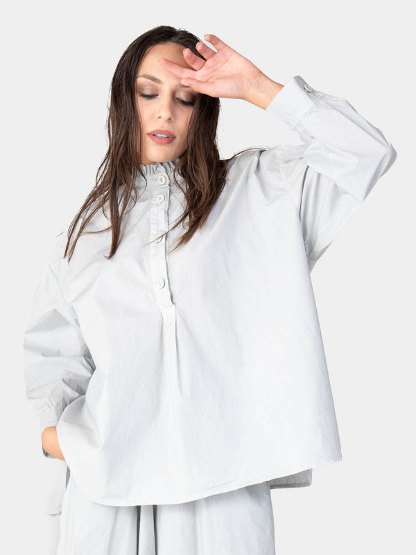 baci Ruffle Collar Detail Cotton Shirt Bianco