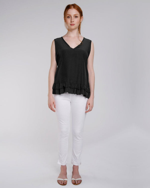 Baci Ruffle Hem V-Neck Tank Top Black