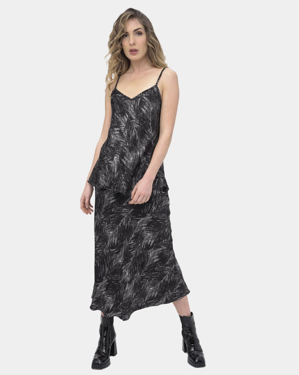 Baci Ruffle Leaf Midi Skirt Black / White