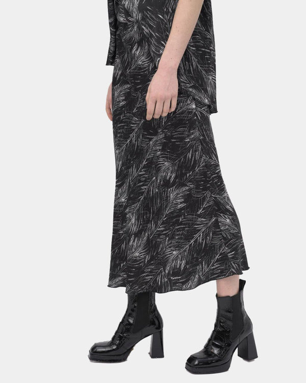 Baci Ruffle Leaf Midi Skirt Black / White