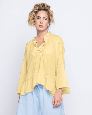 Baci Ruffle Panelled V-Neck Blouse Green