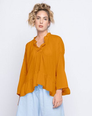 baci Ruffle Panelled V-Neck Blouse Green