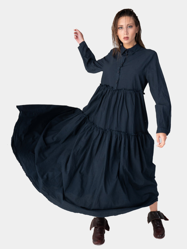 Baci Ruffle Tiered Shirtdress Oatmeal