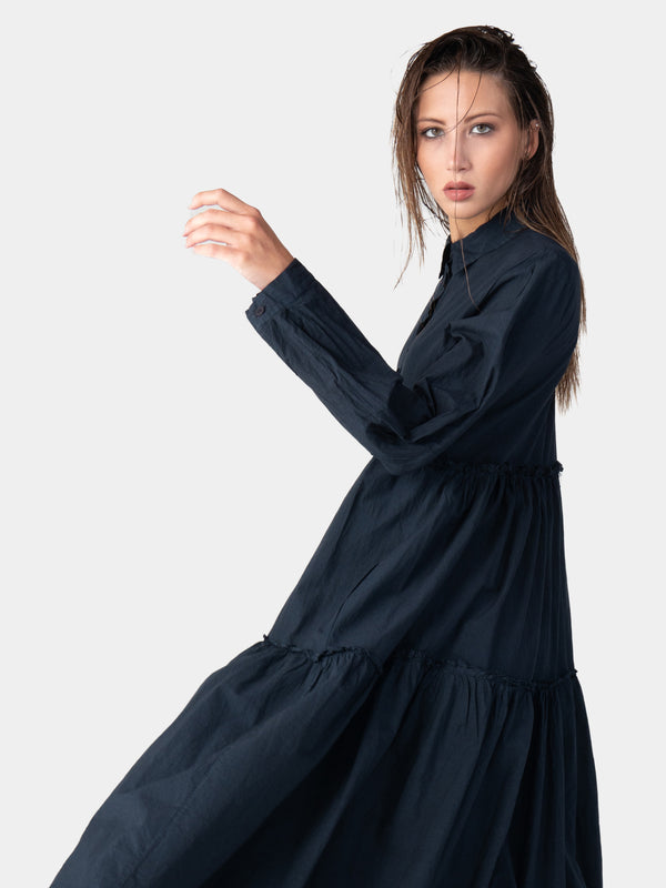 Baci Ruffle Tiered Shirtdress Oatmeal