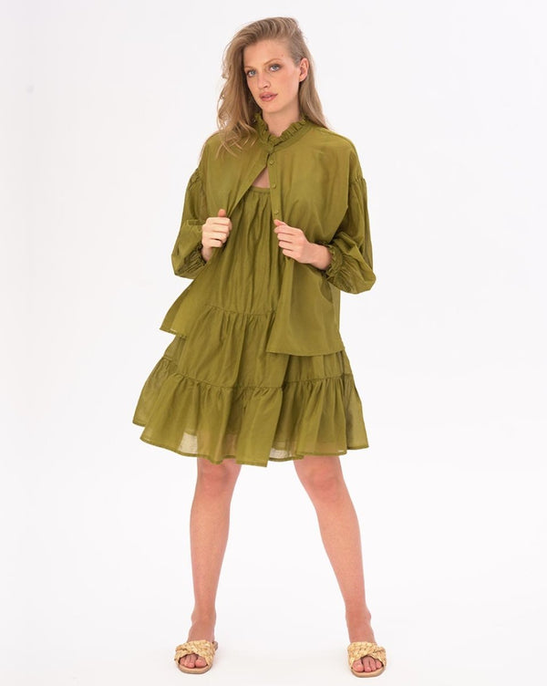 Baci Ruffled Collar Button Up Cotton Shirt Black