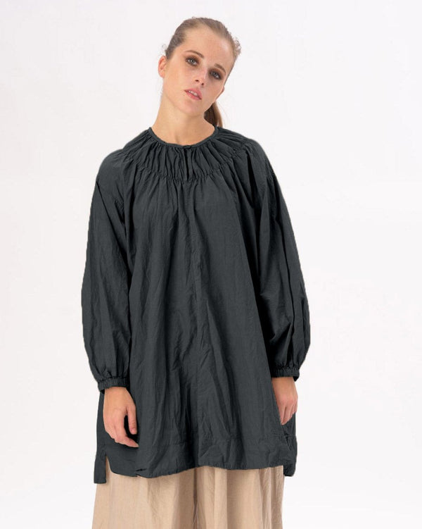 Baci Ruffled Neck Organic Cotton Tunic Black