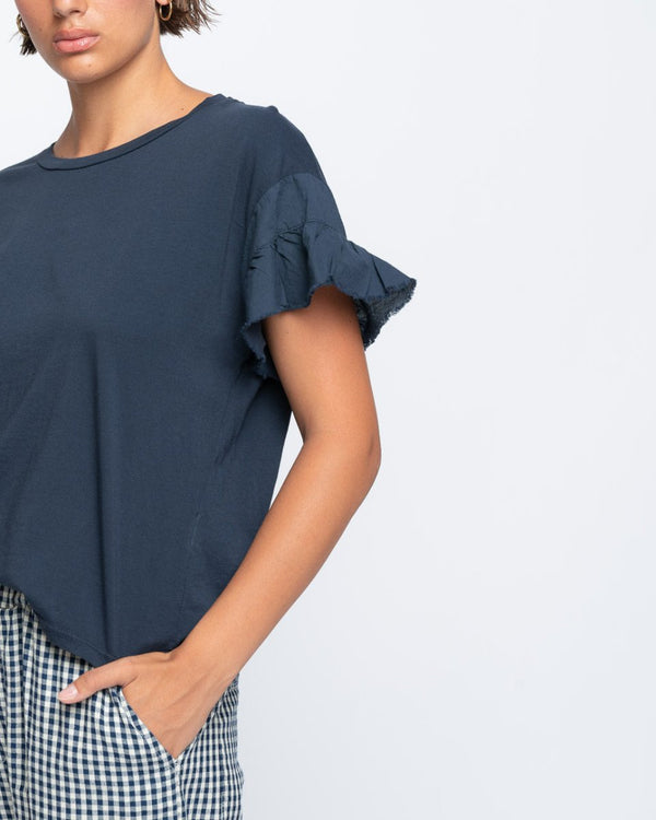 Baci Ruffled Short Sleeve Crewneck T Camel