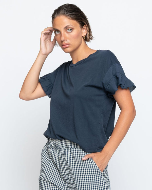 Baci Ruffled Short Sleeve Crewneck T Camel