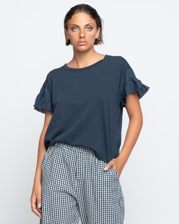 baci Ruffled Short Sleeve Crewneck T Camel