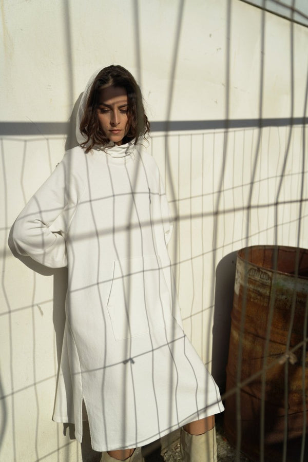 baci Shawl Collar Hooded Sweater Dress Black