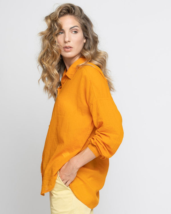 Baci Sheer Hi-Lo Button-Up Shirt Corn