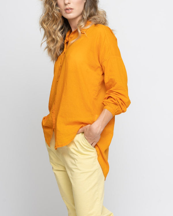 Baci Sheer Hi-Lo Button-Up Shirt Corn