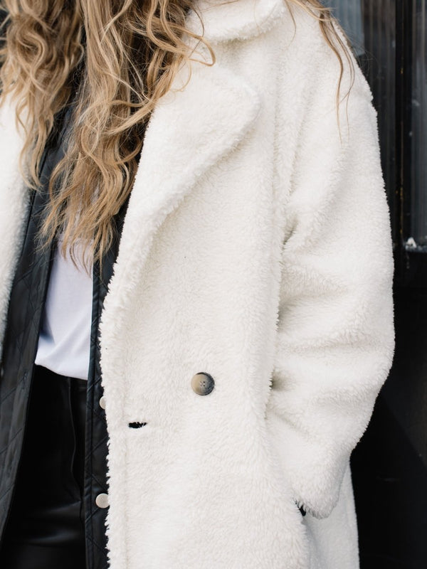 Baci Sherpa Double-Breasted Overcoat Black