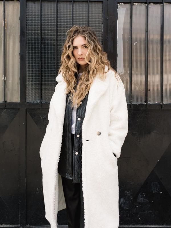 baci Sherpa Double-Breasted Overcoat Black