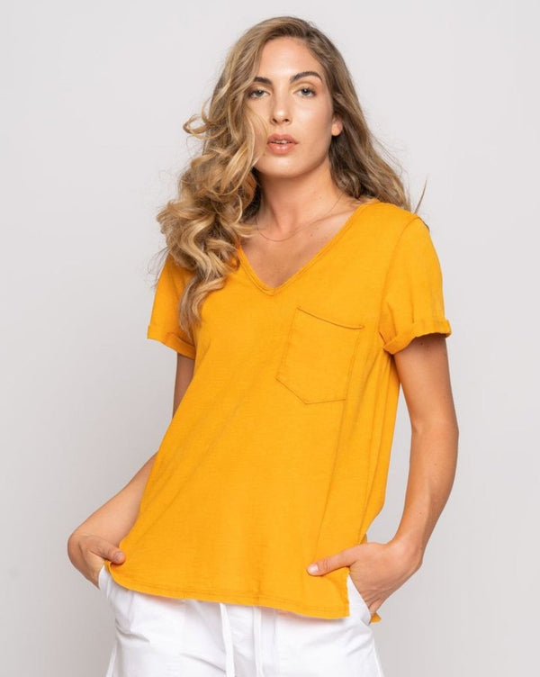 Baci Short Sleeve V-Neck Pocket T Corn