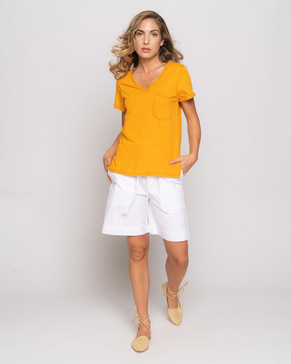 Baci Short Sleeve V-Neck Pocket T Corn