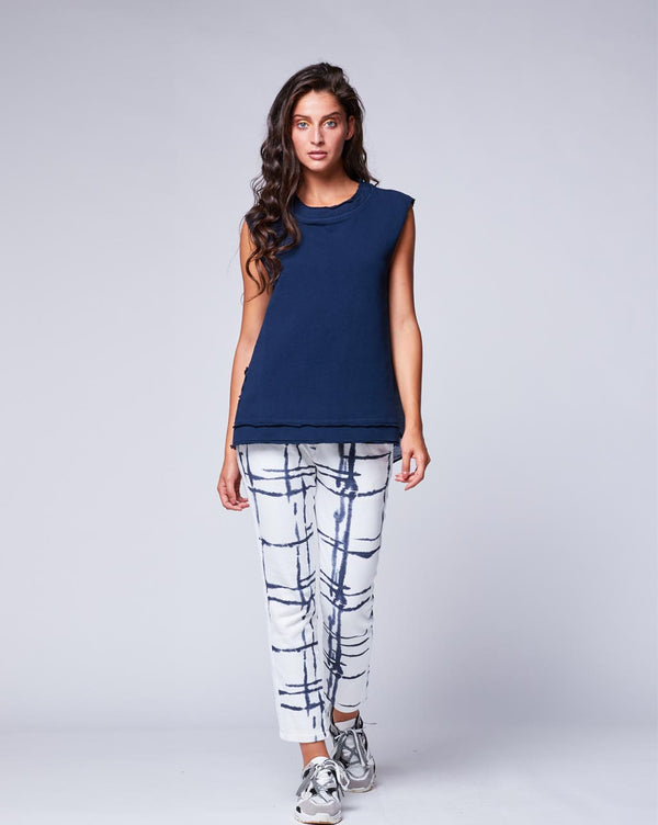 Baci Silk Blend Raw Seam Crewneck Tank Beige