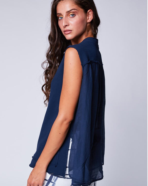 Baci Silk Blend Raw Seam Crewneck Tank Beige