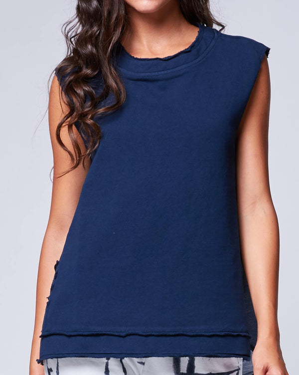 Baci Silk Blend Raw Seam Crewneck Tank Beige