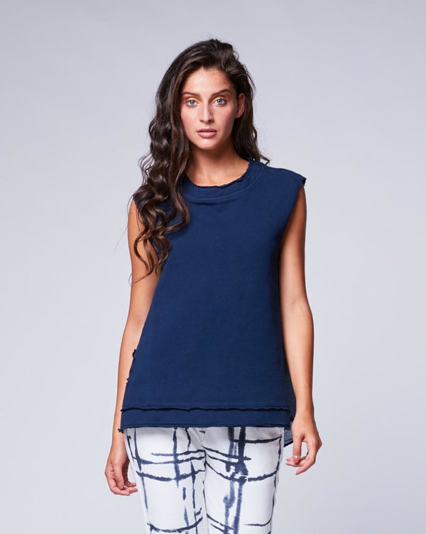 baci Silk Blend Raw Seam Crewneck Tank Beige