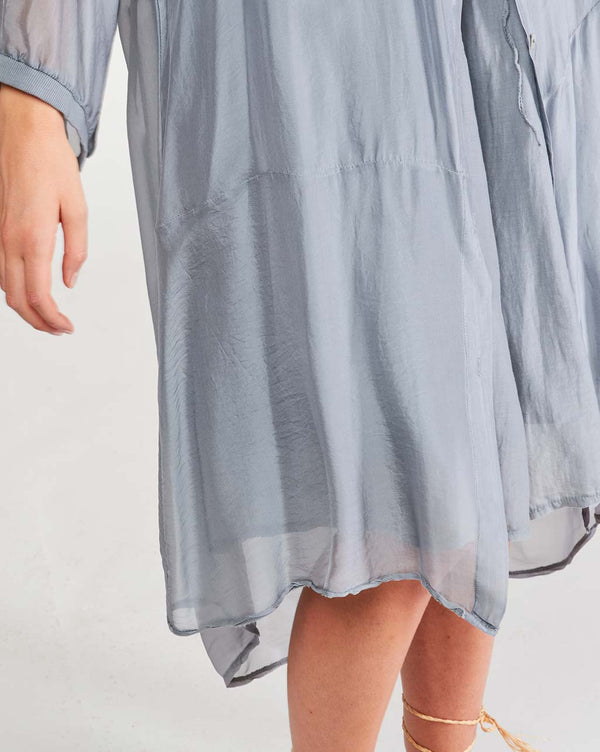Baci Silk Blend Sheet Button-Up Shirtdress Grey