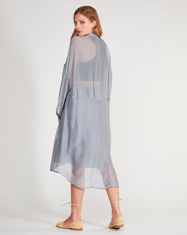Baci Silk Blend Sheet Button-Up Shirtdress Grey