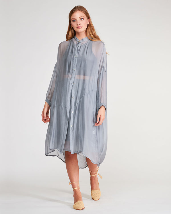 baci Silk Blend Sheet Button-Up Shirtdress Grey
